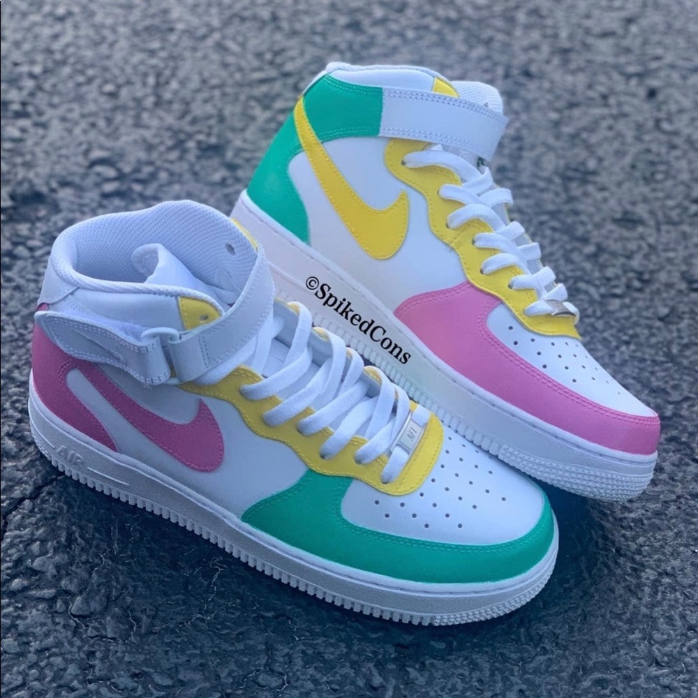 Custom South Beach -Teal Yellow Pink Nike Air Force